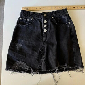 BDG Urban Outfitters Distressed Frayed Hem Button Fly Denim Jean Mini Skirt XS